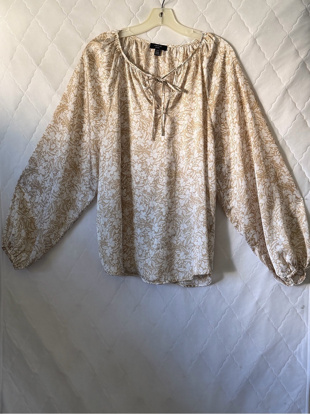 Haver London Floral Peasant Blouse with Tie Neck XL